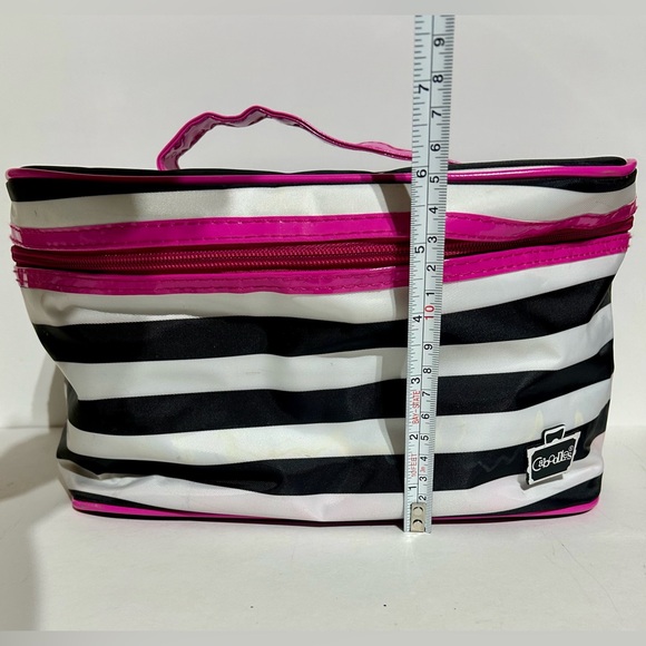 Caboodles Soft Case Makeup Hair Care Travel Case Pink Black Striped Zipper - Picture 11 of 11